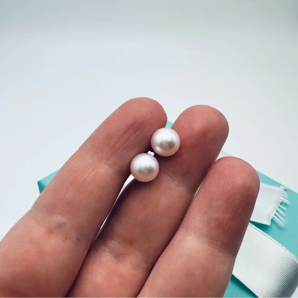 Tiffany & Co. 18K White Gold Akoya Pearls Signature Earrings with Packaging - Picture 9 of 11